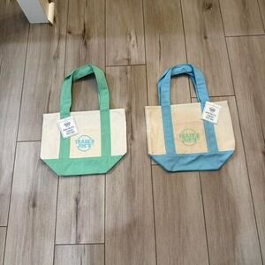 Trader Joe's Mini Pastel Canvas Tote Bag Set Mint Green and Light Blue NWT